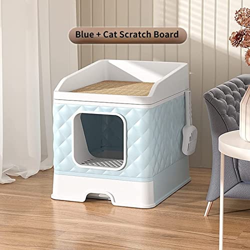 SKROWHN Cajón Tipo Gatos Caja de Basura Big Space Cats Cats Caballero Caja de Arena Top Entrada Splash Proof Gatito Aseo Productos Mascotas (Color : Blue)