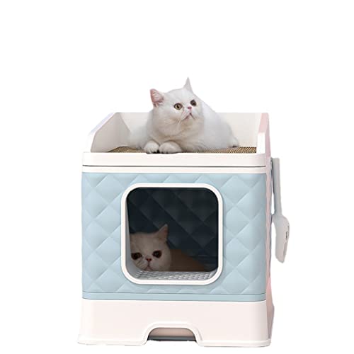 SKROWHN Cajón Tipo Gatos Caja de Basura Big Space Cats Cats Caballero Caja de Arena Top Entrada Splash Proof Gatito Aseo Productos Mascotas (Color : Blue)