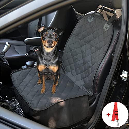 Skyour Protector de asiento delantero para mascotas, para perros, gatos, coche, antideslizante, resistente a los arañazos, impermeable, lavable, para mascotas, asientos delanteros, (negro)