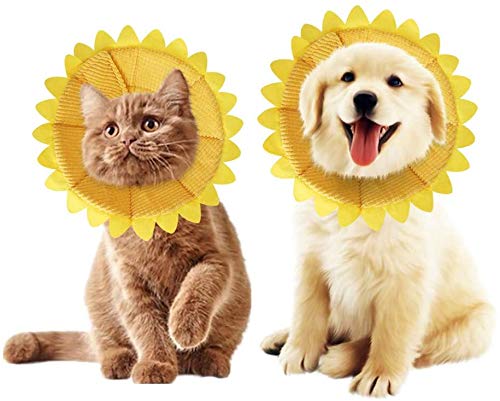 SLSON - Collares para perros, gatos, antimordeduras, protección ajustable, collar de recuperación para perros y gatos con adorable, diseño de girasol amarillo (S)