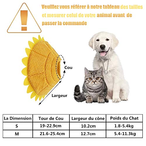 SLSON - Collares para perros, gatos, antimordeduras, protección ajustable, collar de recuperación para perros y gatos con adorable, diseño de girasol amarillo (S)