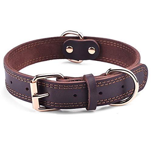 SLZZ Collar de Piel de para Perro,Tacto Suave Resistente Ajustable,para Hombres y Mujeres Perros pequeños medianos y Grandes