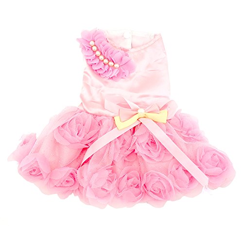 SMALLLEE LUCKY STORE pequeño Perro de Mascota Gato Abrigo Disfraz de Boda satén Rosa Formal Vestido tutú, tamaño Mediano, Color Rosa