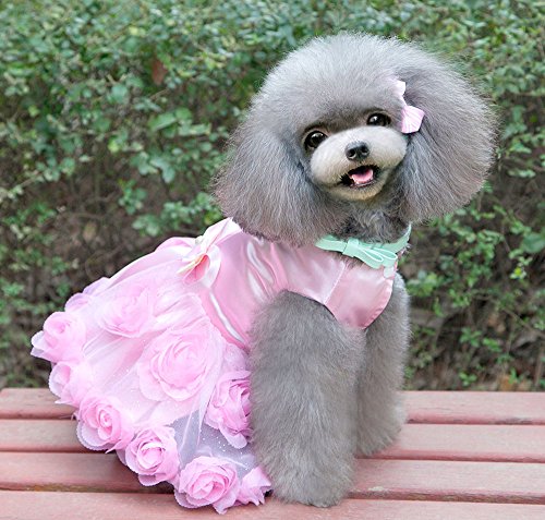 SMALLLEE LUCKY STORE pequeño Perro de Mascota Gato Abrigo Disfraz de Boda satén Rosa Formal Vestido tutú, tamaño Mediano, Color Rosa