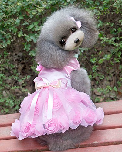 SMALLLEE LUCKY STORE pequeño Perro de Mascota Gato Abrigo Disfraz de Boda satén Rosa Formal Vestido tutú, tamaño Mediano, Color Rosa