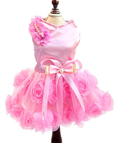 SMALLLEE LUCKY STORE pequeño Perro de Mascota Gato Abrigo Disfraz de Boda satén Rosa Formal Vestido tutú, tamaño Mediano, Color Rosa