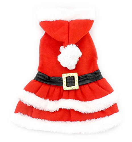 smalllee Lucky Store Traje de Perro de Navidad Disfraz con Capucha de Piel sintética Cinturón Decorado Invierno Mono Rojo M