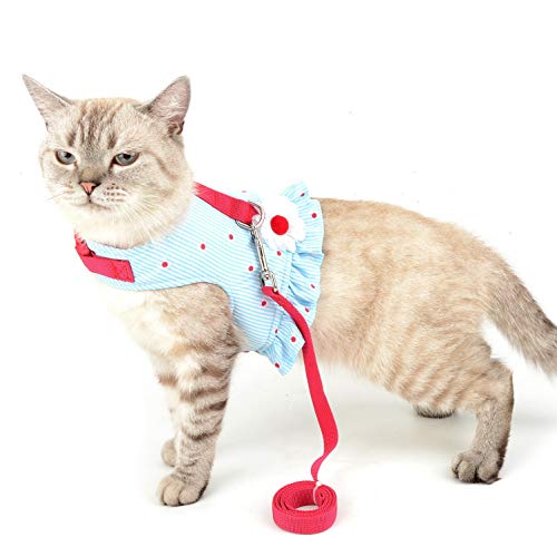 smalllee_lucky_store Arnés de gato y perro pequeño con diseño de lazos, ajustable, sin tirones, a prueba de escape, suave, impermeable, para cachorros, gatito, Azul, S