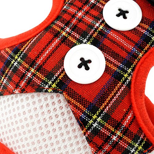 smalllee_lucky_store Conjunto de arnés de esmoquin ajustable para mascotas para perros pequeños y gatos de malla suave acolchada roja a cuadros S