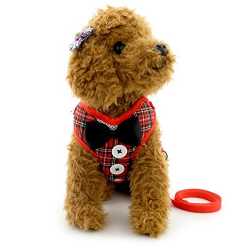 smalllee_lucky_store Conjunto de arnés de esmoquin ajustable para mascotas para perros pequeños y gatos de malla suave acolchada roja a cuadros S