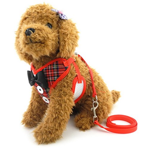 smalllee_lucky_store Conjunto de arnés de esmoquin ajustable para mascotas para perros pequeños y gatos de malla suave acolchada roja a cuadros S