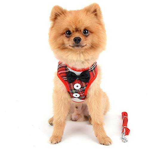 smalllee_lucky_store Conjunto de arnés de esmoquin ajustable para mascotas para perros pequeños y gatos de malla suave acolchada roja a cuadros S