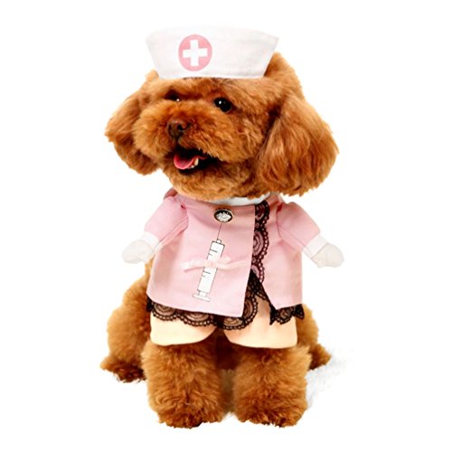 smalllee_lucky_store Disfraz de enfermera para gatos y perros pequeños con sombrero y lazo elegante para todas las estaciones, color rosa