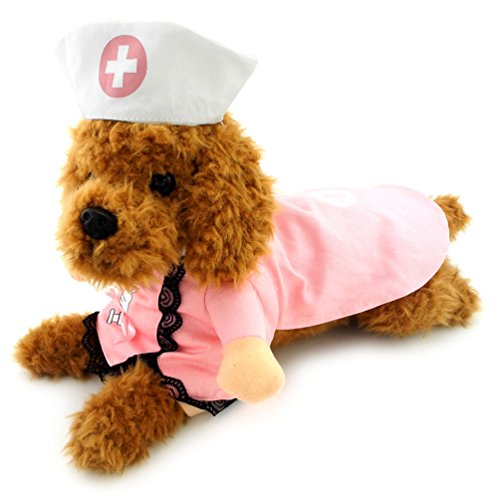 smalllee_lucky_store Disfraz de enfermera para gatos y perros pequeños con sombrero y lazo elegante para todas las estaciones, color rosa