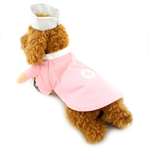 smalllee_lucky_store Disfraz de enfermera para gatos y perros pequeños con sombrero y lazo elegante para todas las estaciones, color rosa