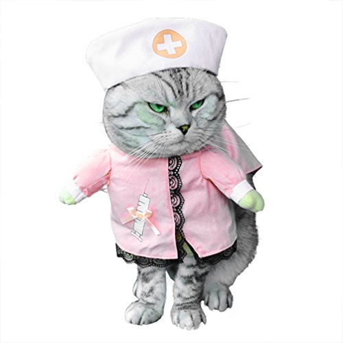 smalllee_lucky_store Disfraz de enfermera para gatos y perros pequeños con sombrero y lazo elegante para todas las estaciones, color rosa