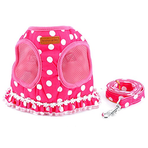 smalllee_lucky_store pequeño Perro Gato Sweet de Lunares Chaleco arnés Correa de Malla Acolchada Plomo Rosa L