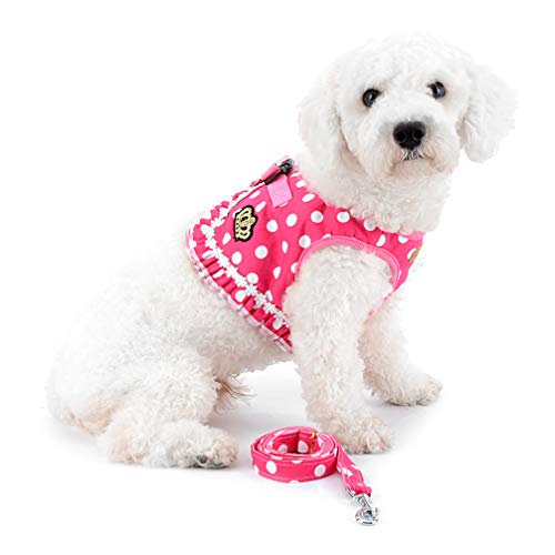 smalllee_lucky_store pequeño Perro Gato Sweet de Lunares Chaleco arnés Correa de Malla Acolchada Plomo Rosa L