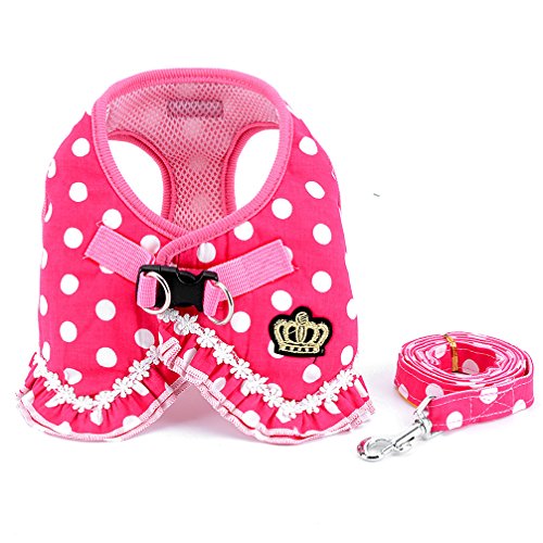 smalllee_lucky_store pequeño Perro Gato Sweet de Lunares Chaleco arnés Correa de Malla Acolchada Plomo Rosa L