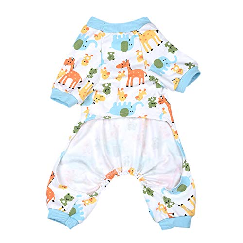 smalllee_lucky_store Pijama de algodón suave con estampado de jirafa para perros pequeños, gatos, cachorros, pijama con piernas, ropa de mascota, azul S