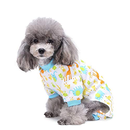 smalllee_lucky_store Pijama de algodón suave con estampado de jirafa para perros pequeños, gatos, cachorros, pijama con piernas, ropa de mascota, azul S