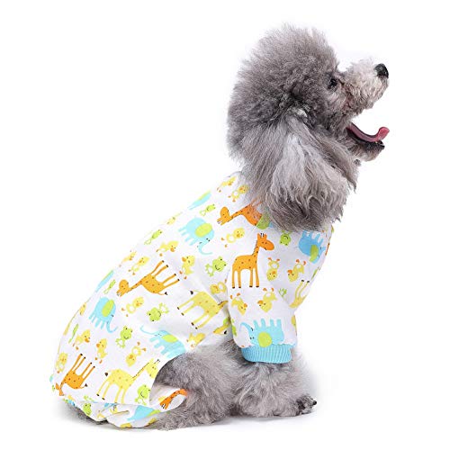 smalllee_lucky_store Pijama de algodón suave con estampado de jirafa para perros pequeños, gatos, cachorros, pijama con piernas, ropa de mascota, azul S