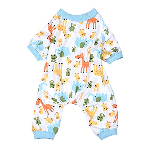 smalllee_lucky_store Pijama de algodón suave con estampado de jirafa para perros pequeños, gatos, cachorros, pijama con piernas, ropa de mascota, azul S