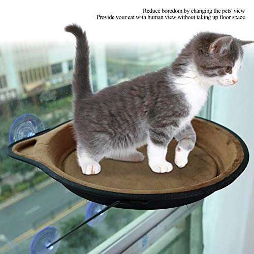 Smandy Gato Ventana Montado Cama Sol Asiento Ventana Hamaca Percha Cojín Cama Estante Colgante Asiento Gato para Tomar el Sol Hamaca Ventosa Colgar Nido Casa de Mascotas(Café)
