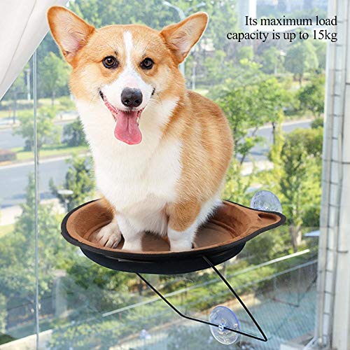 Smandy Gato Ventana Montado Cama Sol Asiento Ventana Hamaca Percha Cojín Cama Estante Colgante Asiento Gato para Tomar el Sol Hamaca Ventosa Colgar Nido Casa de Mascotas(Café)