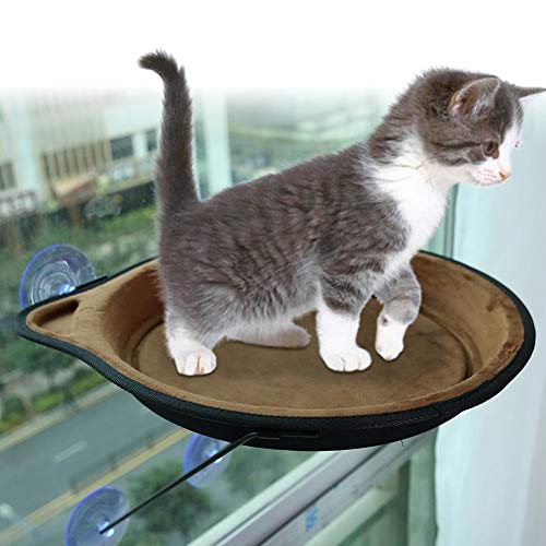 Smandy Gato Ventana Montado Cama Sol Asiento Ventana Hamaca Percha Cojín Cama Estante Colgante Asiento Gato para Tomar el Sol Hamaca Ventosa Colgar Nido Casa de Mascotas(Café)