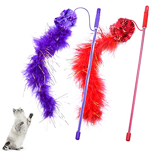 Smatime 2 PCS Juguete Pluma de Gato, Juguete Interactivo para Gatos y Gatitos, Juguetes Gatos de Interior y Exterior, Juguete del Gato Varita Utilizado para Mejora la Inteligencia/Reactividad