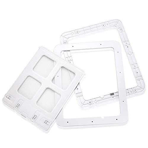Smilelove Puerta para Perros Gatera Mosquitera, Puerta para Gato, Trampilla para Mascotas con Bloqueo de 4 Direcciones, Mosquitera para Perros Pequeños (Tamaño Exterior: 37 * 43 cm) (Blanco L)