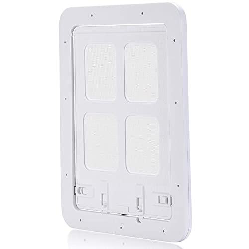 Smilelove Puerta para Perros Gatera Mosquitera, Puerta para Gato, Trampilla para Mascotas con Bloqueo de 4 Direcciones, Mosquitera para Perros Pequeños (Tamaño Exterior: 37 * 43 cm) (Blanco L)