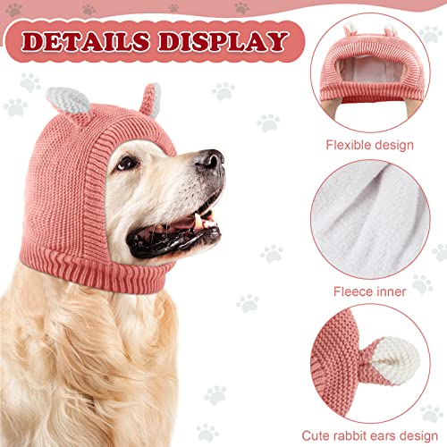 Sombreros de punto para perro, orejas silenciosas, protección contra el ruido, orejeras de perro, disfraz de conejito para perros medianos a grandes, gatos y mascotas (rosa)
