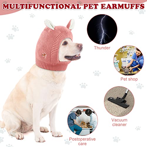 Sombreros de punto para perro, orejas silenciosas, protección contra el ruido, orejeras de perro, disfraz de conejito para perros medianos a grandes, gatos y mascotas (rosa)