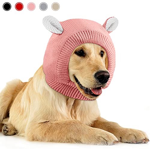 Sombreros de punto para perro, orejas silenciosas, protección contra el ruido, orejeras de perro, disfraz de conejito para perros medianos a grandes, gatos y mascotas (rosa)