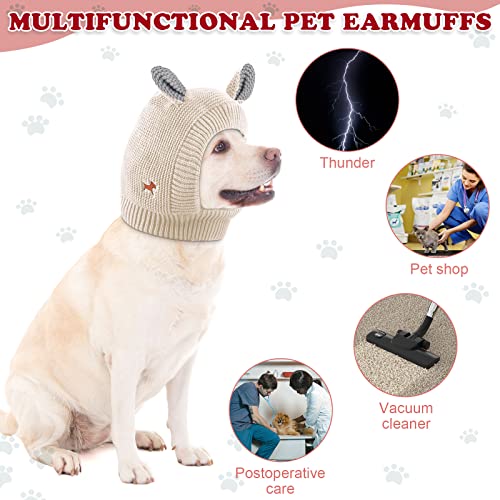 Sombreros de punto para perro, orejas silenciosas, protección contra el ruido, orejeras de perro, disfraz de conejito para perros medianos a grandes, gatos y mascotas (beige)