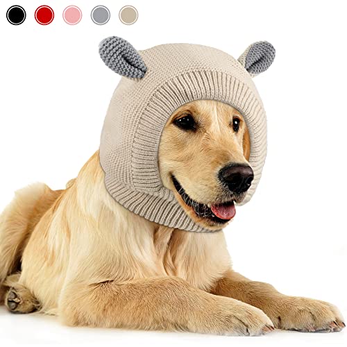 Sombreros de punto para perro, orejas silenciosas, protección contra el ruido, orejeras de perro, disfraz de conejito para perros medianos a grandes, gatos y mascotas (beige)