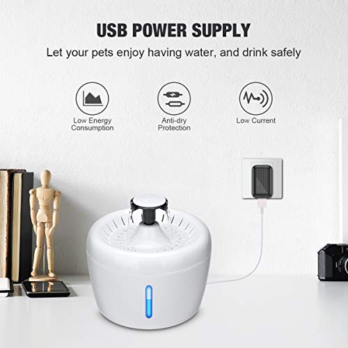 Songway Fuente de agua para gato, dispensador automático de agua de 2,5 l, fuente de agua para mascotas con ventana de nivel de agua, luz LED, visión nocturna, filtro purificador de agua