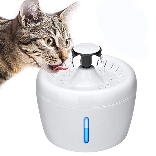 Songway Fuente de agua para gato, dispensador automático de agua de 2,5 l, fuente de agua para mascotas con ventana de nivel de agua, luz LED, visión nocturna, filtro purificador de agua