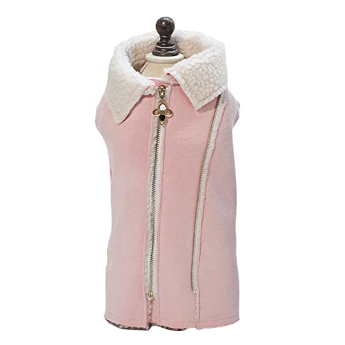 Sonoaud Chaqueta de Collar de Solapa de Felpa de Invierno Abrigo de Tela con Cremallera de Costura Perro Mascota Rosa S