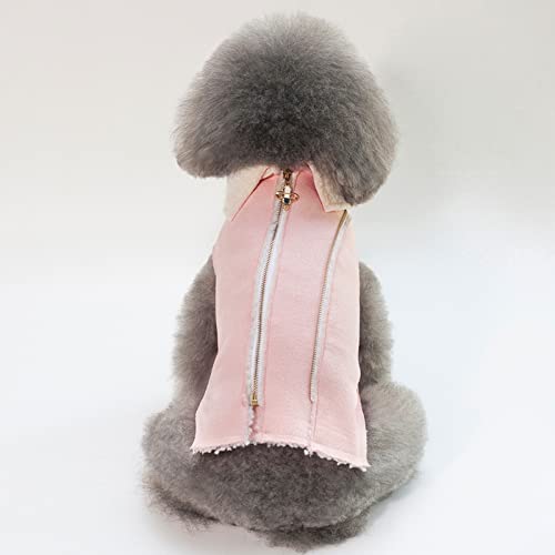 Sonoaud Chaqueta de Collar de Solapa de Felpa de Invierno Abrigo de Tela con Cremallera de Costura Perro Mascota Rosa S