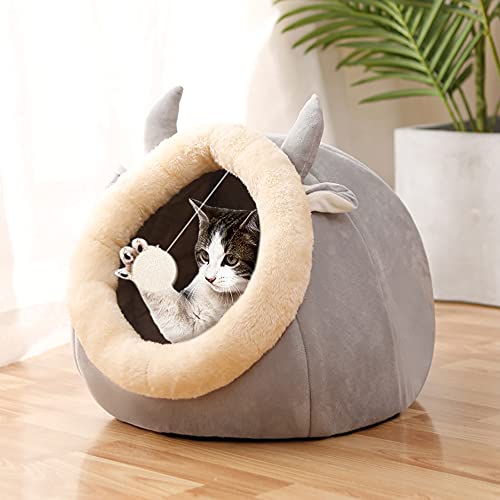 Souarts - Cama para gato, cama para perro, caseta, gato, casa de gato, bonita cama de perro, nido de cachorro, gato, cojín para cama (gris, 37 x 39 x 30 cm)