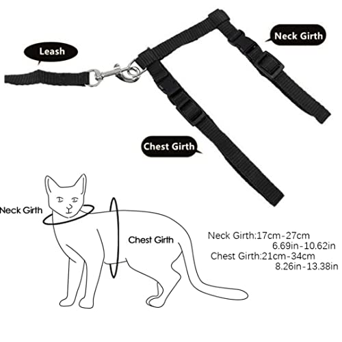 SouiWuzi Cat Harness Kitten Correa Arnés Nylon Correa Cinturón Ajustable Gato Arnés Juego de Plomo Negro, Cat Arnés, Accesorios para el hogar