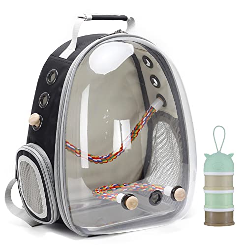 SOURCER Mochila portador de pájaros, mochila de viaje con bandeja de acero inoxidable y percha de pie