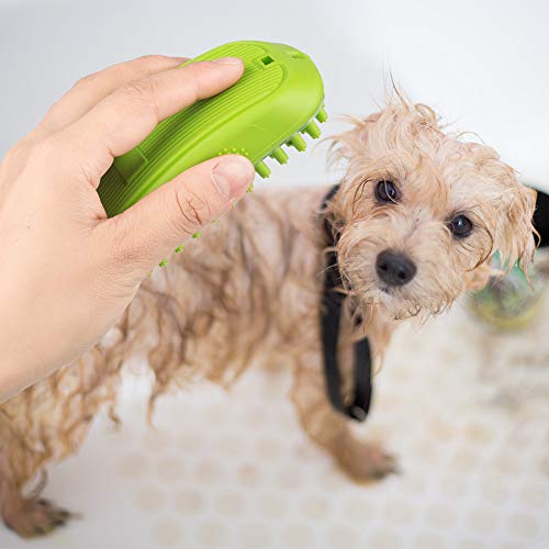 Spazzola per massaggi per cani e gatti YuCool,spazzola per rimuovere i peli con schermo di cattura e dispenser di shampoo,setole in silicone per capelli lunghi e corti,colore verde