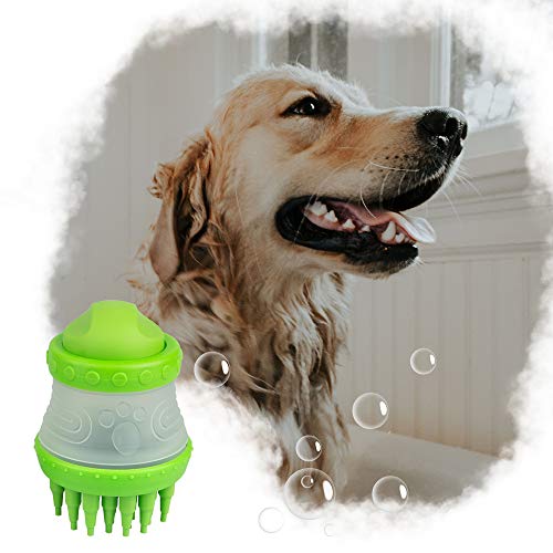 Spazzola per massaggi per cani e gatti YuCool,spazzola per rimuovere i peli con schermo di cattura e dispenser di shampoo,setole in silicone per capelli lunghi e corti,colore verde
