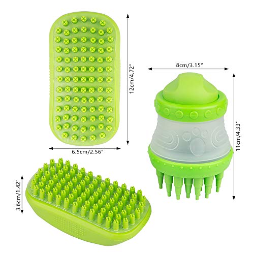 Spazzola per massaggi per cani e gatti YuCool,spazzola per rimuovere i peli con schermo di cattura e dispenser di shampoo,setole in silicone per capelli lunghi e corti,colore verde