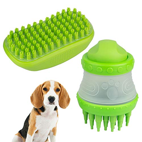 Spazzola per massaggi per cani e gatti YuCool,spazzola per rimuovere i peli con schermo di cattura e dispenser di shampoo,setole in silicone per capelli lunghi e corti,colore verde