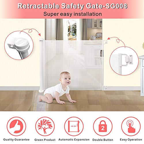 succeedw Puerta de bebé retráctil, puerta de escalera extensible para perro, puerta de seguridad para interior/exterior/escaleras/puertas/cubierta/barandilla
